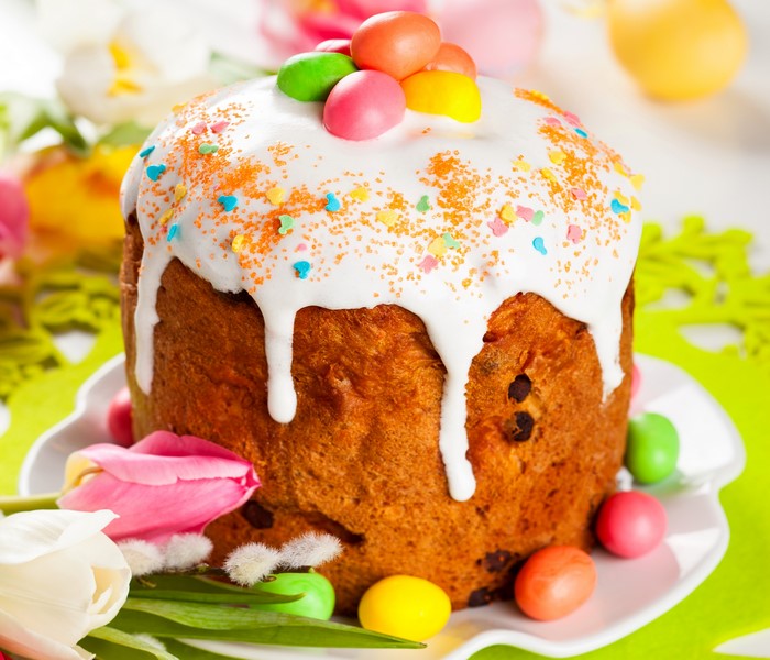 Easter Kulich with Icing and Eggs