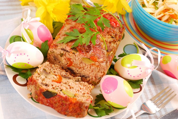 Easter Meatloaf with Decorated Eggs and Salad
