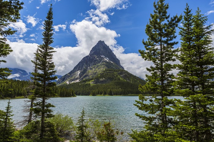 Lake and Mountain Scenery in Glacier National Park, Montana, USA