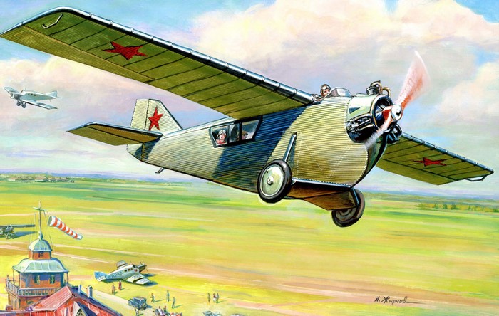 Painting of Soviet Airplane in Flight