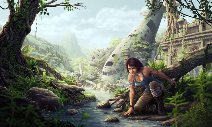 Lara Croft from Tomb Raider 2013 in a jungle