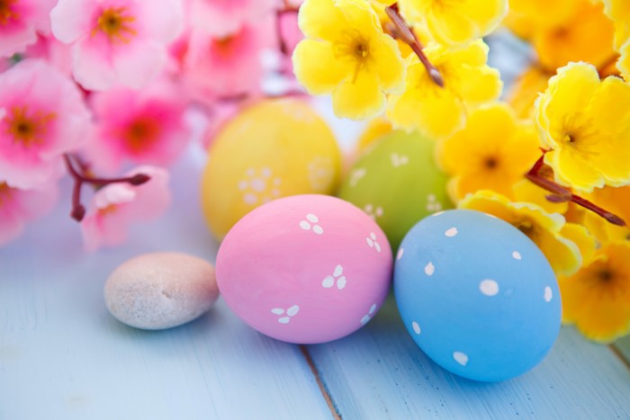 Easter Eggs with Pink and Yellow Flowers