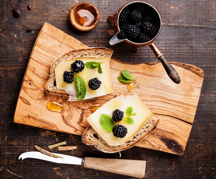 Cheese and Blackberry Butterbrot with Honey