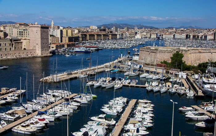 Marseille Marina with Fort Saint-Jean and Old Town