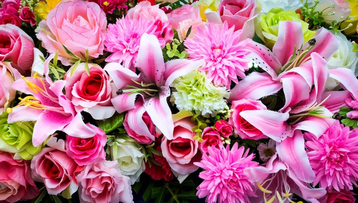 Bouquet of Roses, Dahlias, and Lilies