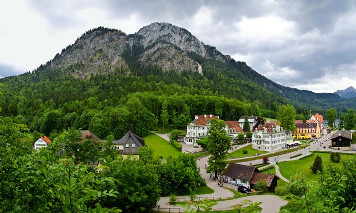 Schwangau village with mountains and trees, Germany