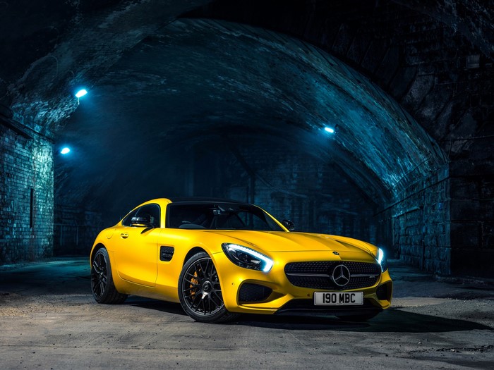 Yellow Mercedes-Benz AMG GT S C190 in tunnel