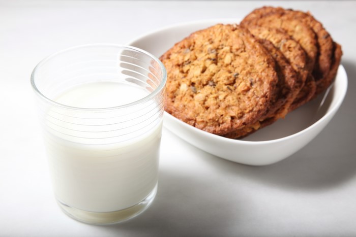 Cookies and Milk in a Highball Glass