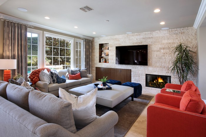 Living room with sofa and fireplace