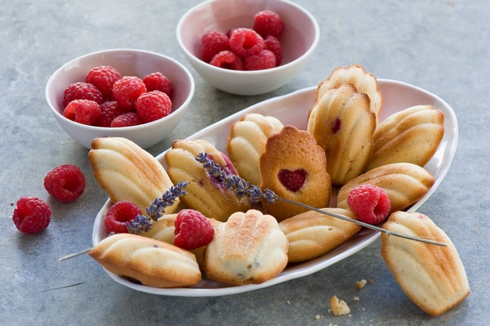 Raspberry Madeleines with Lavender