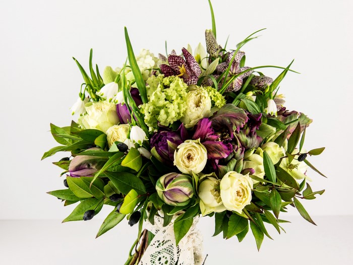 Bouquet of Tulips, Fritillaria, and Roses