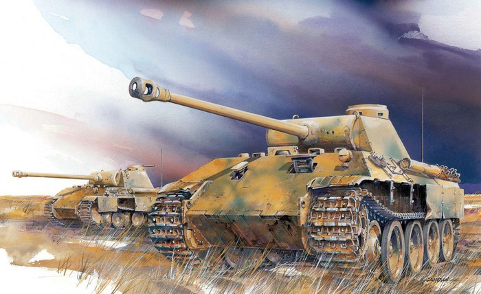 Panther Ausf. D tanks in a field