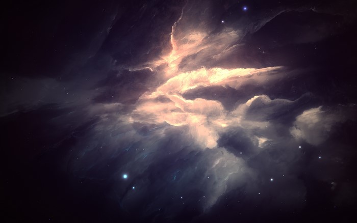 Cosmic Nebula with Stars and Clouds
