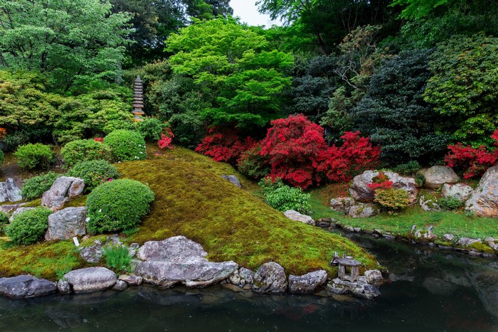 Japanese Garden with Pond and Pagoda