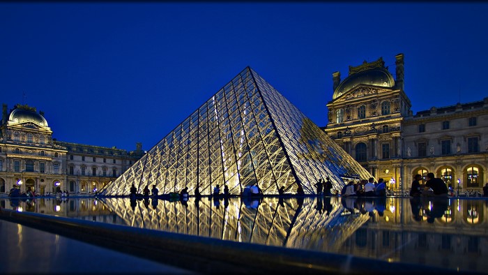 Louvre Pyramid and Palace at Night, Paris