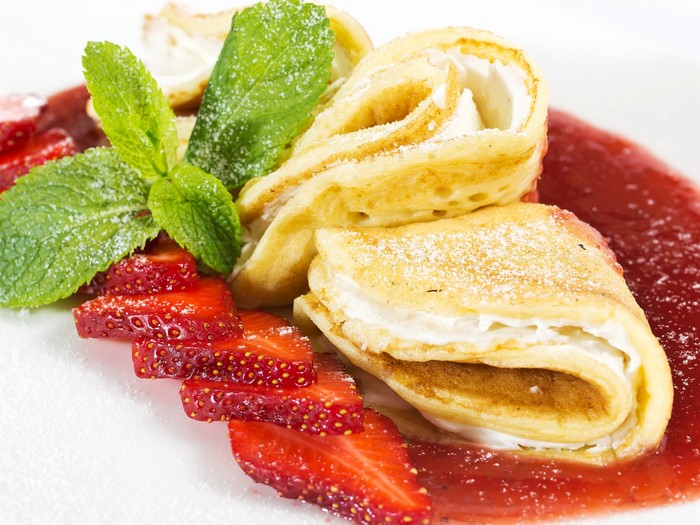 Pancakes with Strawberries and Jam
