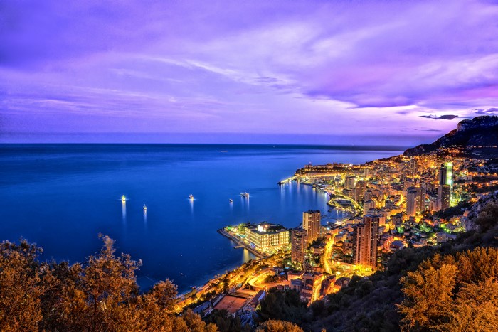 4K Monaco Coastline at Night