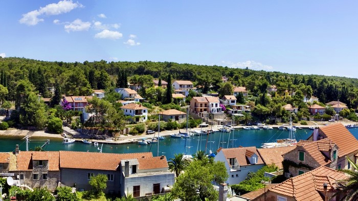 Coastal Village with Houses and Boats in Croatia