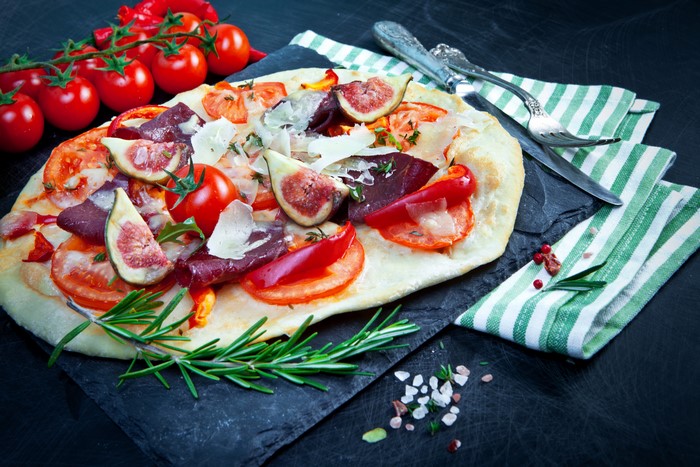Pizza with Ham, Figs, Tomatoes, and Rosemary