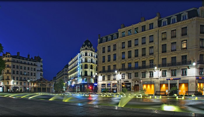 Place de la République in Lyon, France at Night