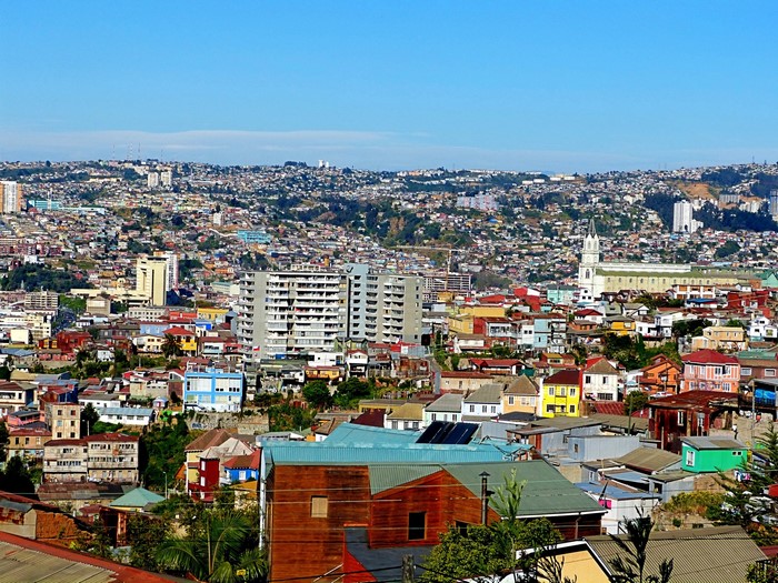 Valparaiso, Chile cityscape with colorful houses from above