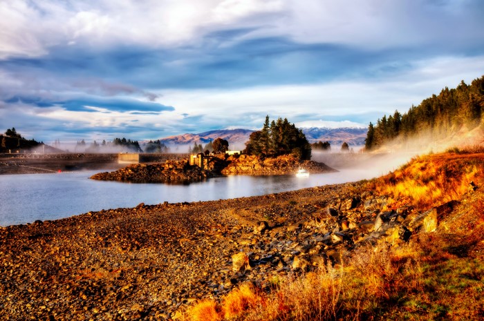Lake and Misty Mountains in New Zealand