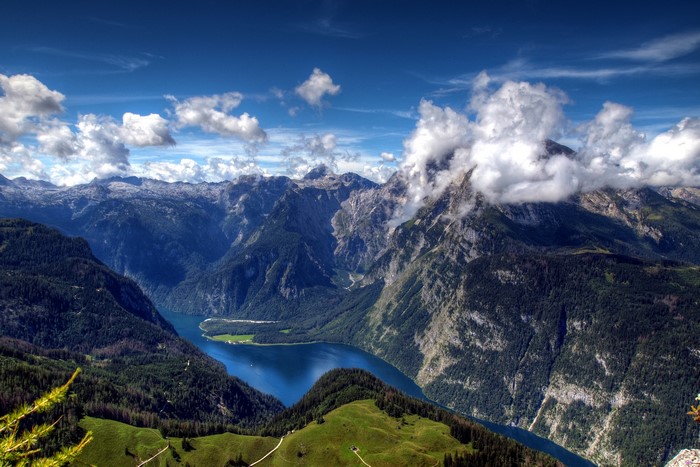 Lake surrounded by mountains in the Bavarian Alps, Germany