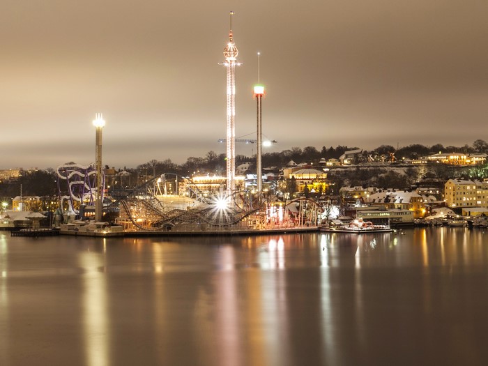 Gröna Lund amusement park in Stockholm at night