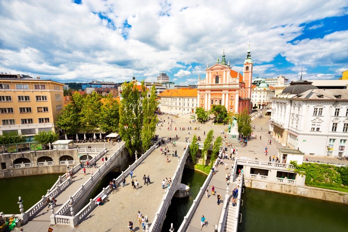 Preseren Square and Triple Bridge in Ljubljana, Slovenia