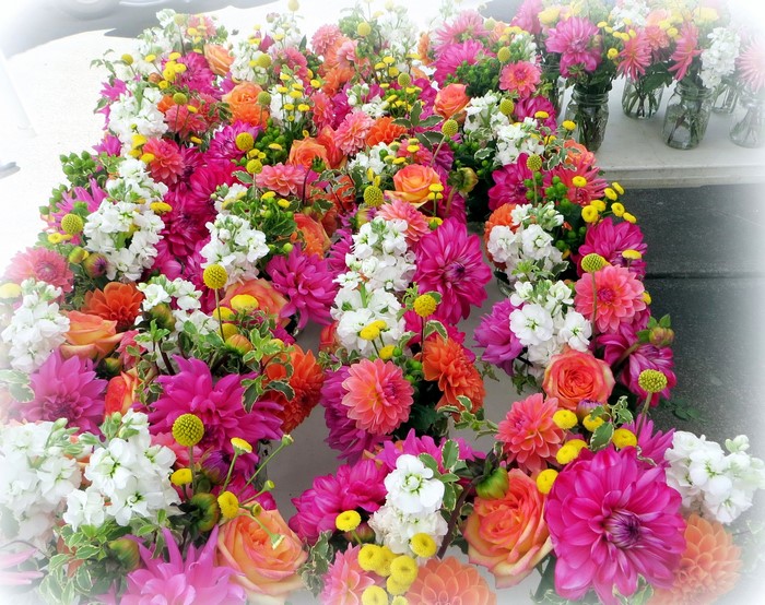 Colorful Bouquets of Dahlias and Roses