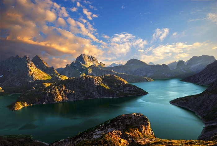 Lake Solbjornvannet and mountains in Norway