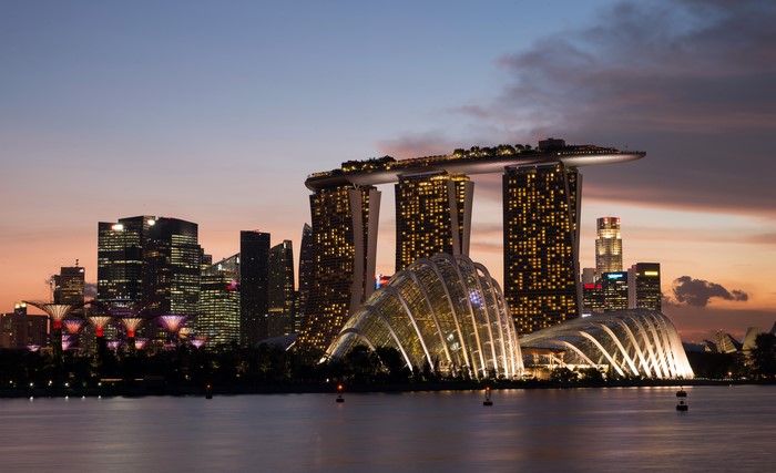 Singapore Skyline with Marina Bay Sands at Dusk