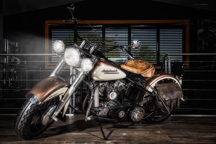 Harley-Davidson motorcycle with leather seat and saddlebags