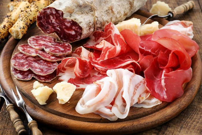 Meat platter with salami, ham, and cheese