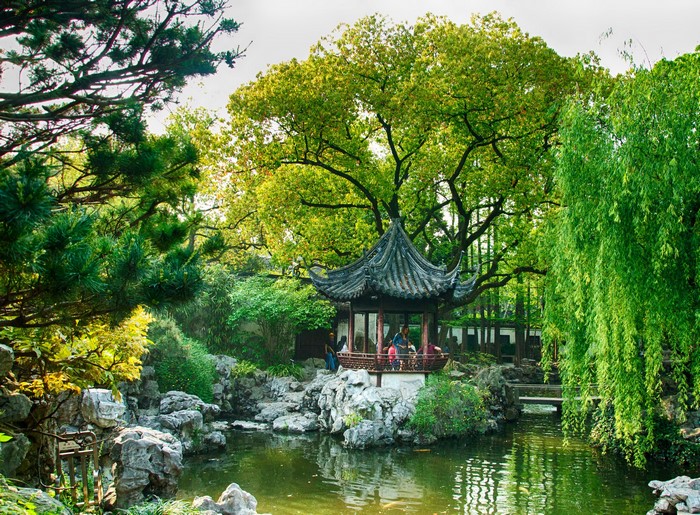 Chinese Garden with Pavilion and Pond