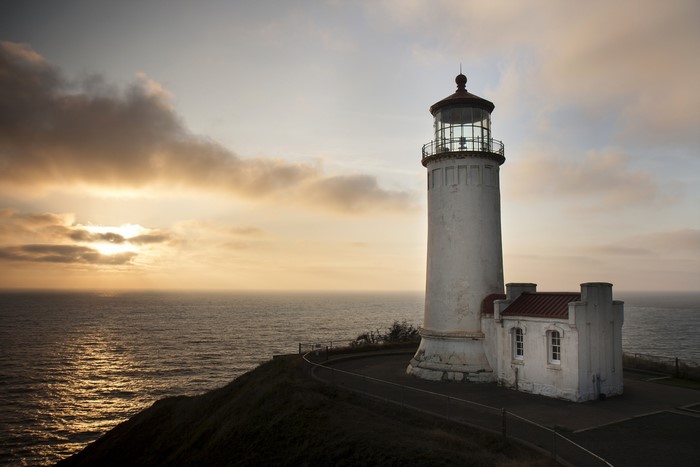 Cape Disappointment Lighthouse at sunset