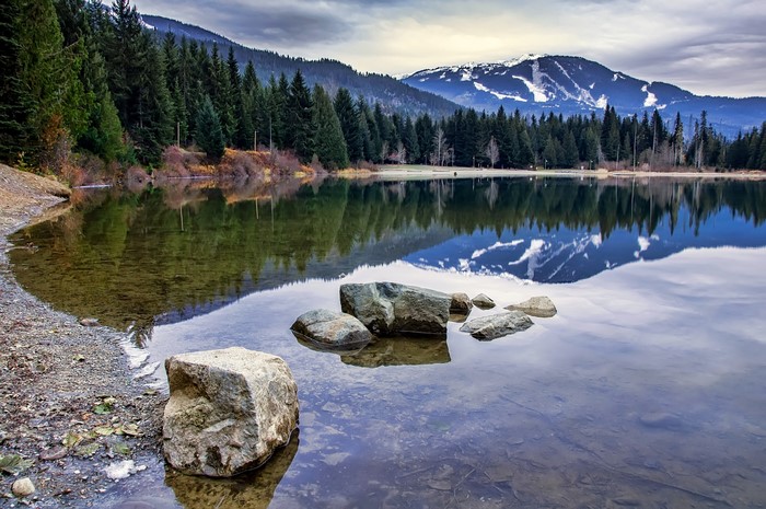 Lake and mountains reflection in Whistler, Canada