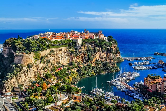 Monaco coastline with old town and marina