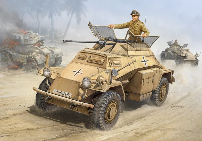 German Armored Cars in Desert Combat Painting