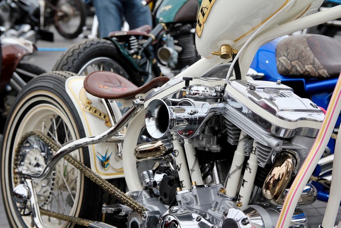 Custom motorcycle engine and rear wheel