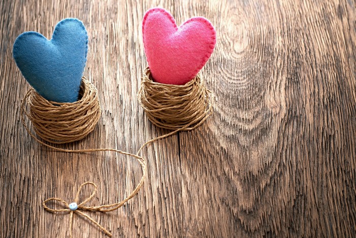 Valentine's Day hearts on wooden background