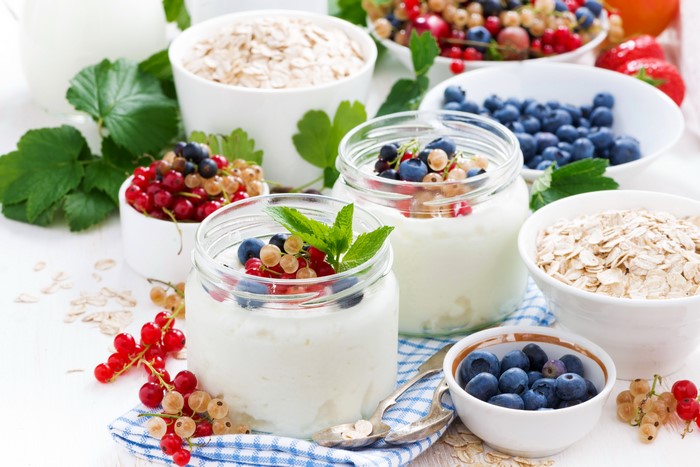 Muesli with Currants and Blueberries in Jars