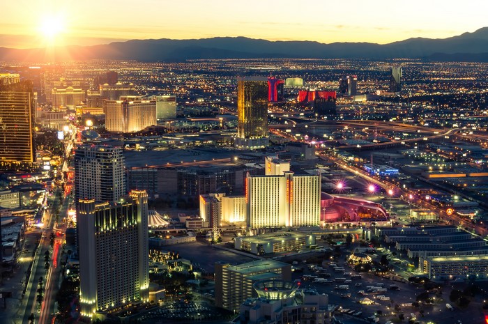Las Vegas Strip at sunset from above