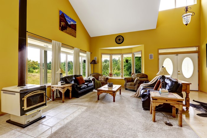 Living room with fireplace and sofa