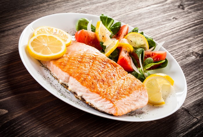 Seafoods Fish Vegetables Lemons Plate