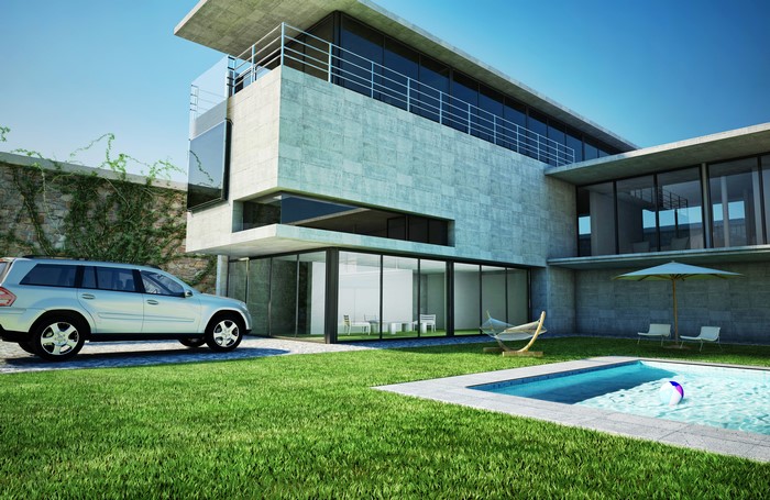 Modern House Design with Car and Pool