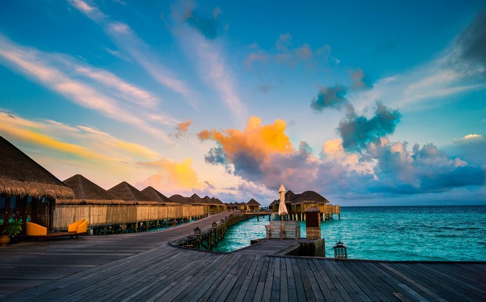 Maldives Overwater Bungalows at Sunset