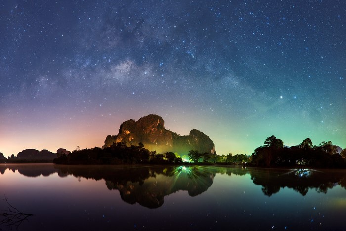 Milky Way over Krabi Limestone Karsts and Reflection
