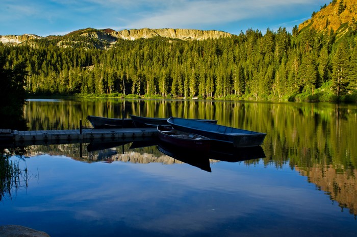 Boats docked on Mammoth Lakes, California