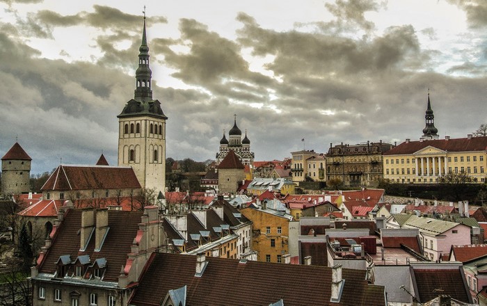 Tallinn skyline with St. Olaf's Church and Alexander Nevsky Cathedral
